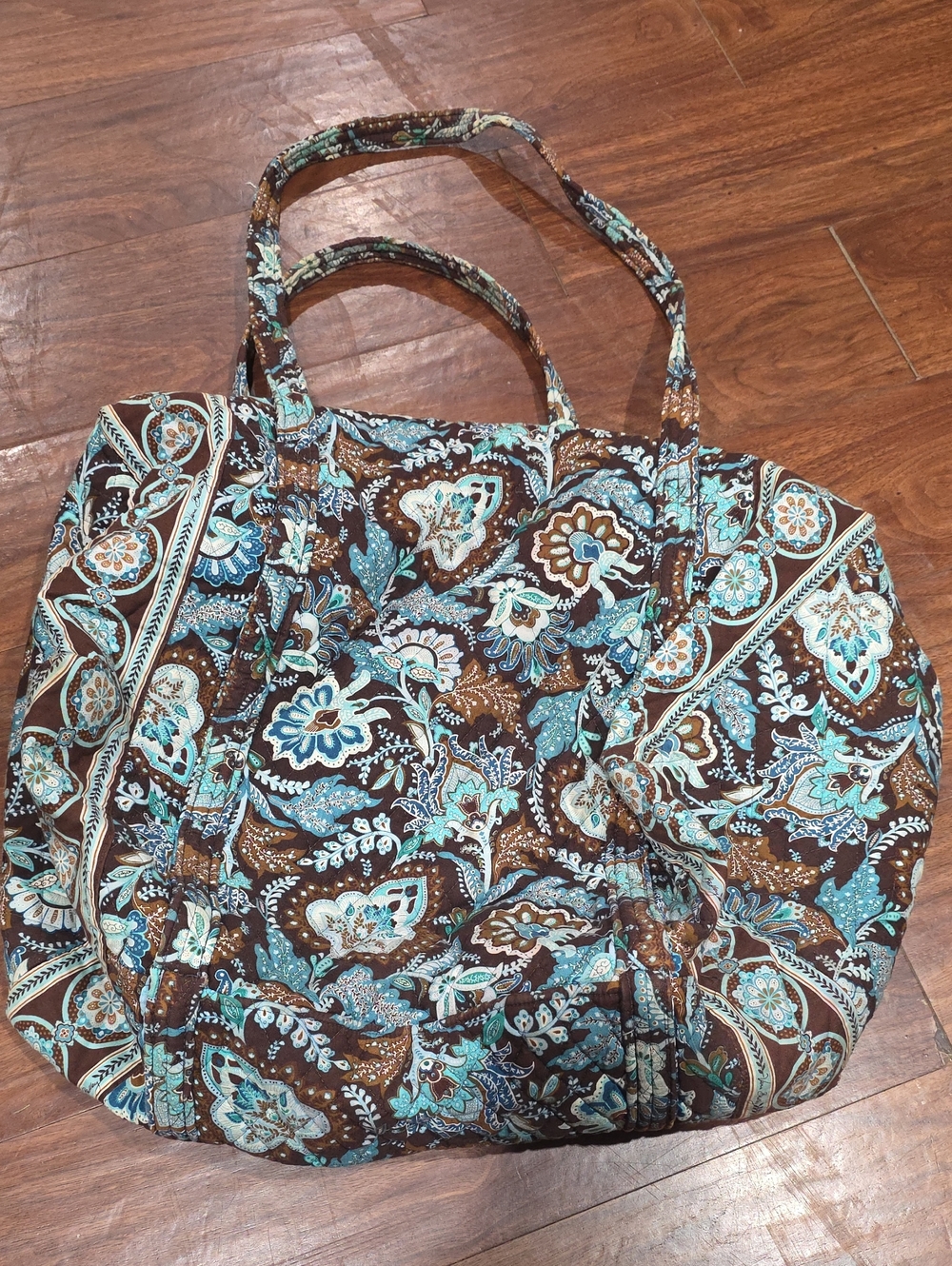 Vera Bradley Brown and Aqua Paisley Quilted Tote